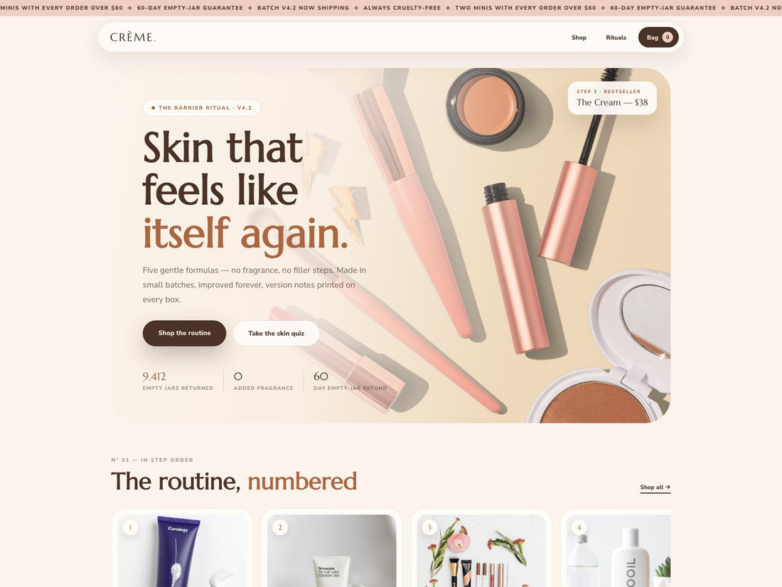Crème Shopify theme — home page