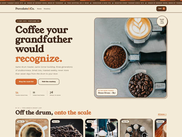 Percolate Shopify theme — home page