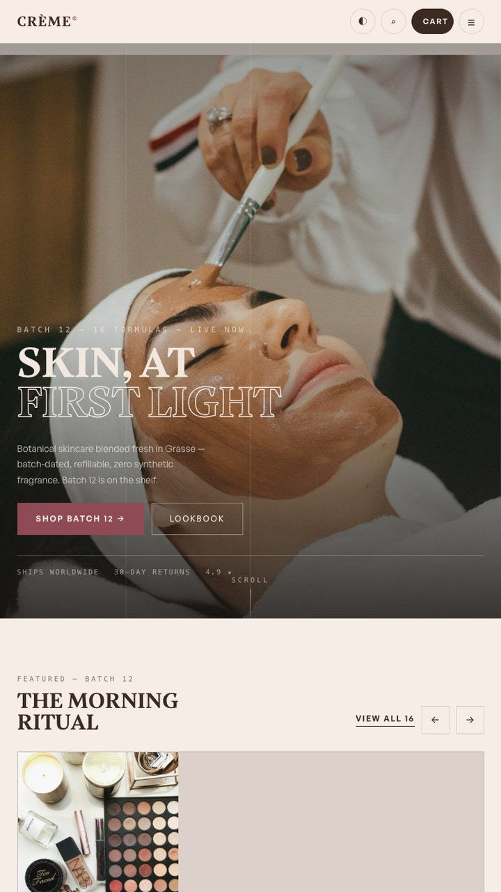 Creme Shopify theme — mobile home page
