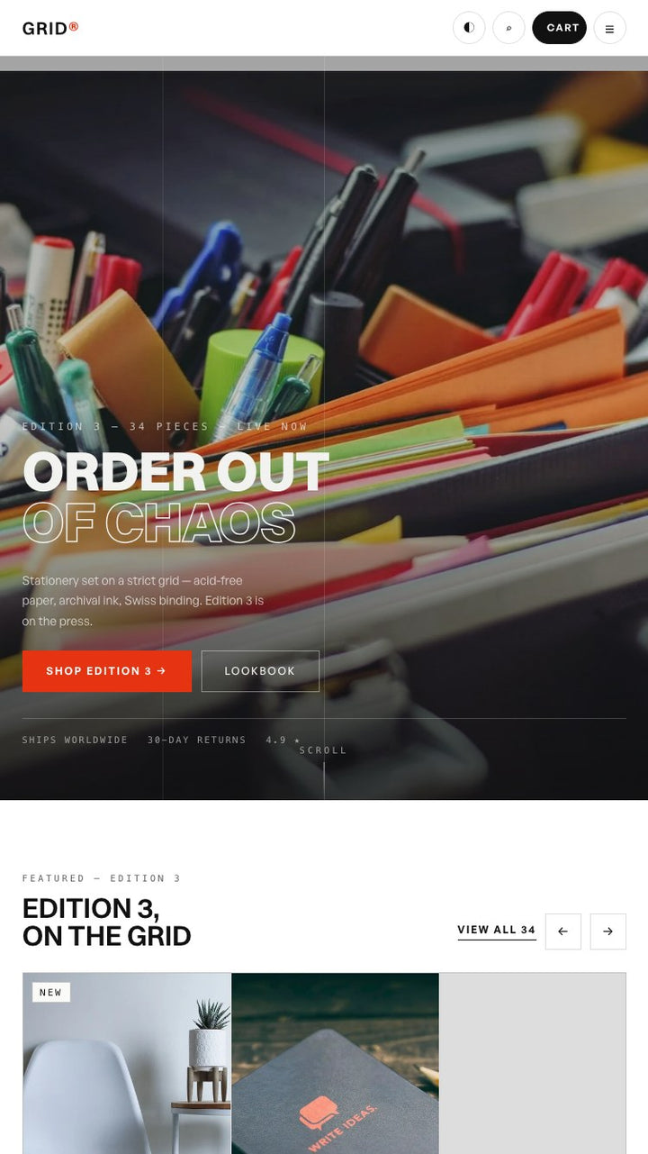 Grid Papers Shopify theme — mobile home page