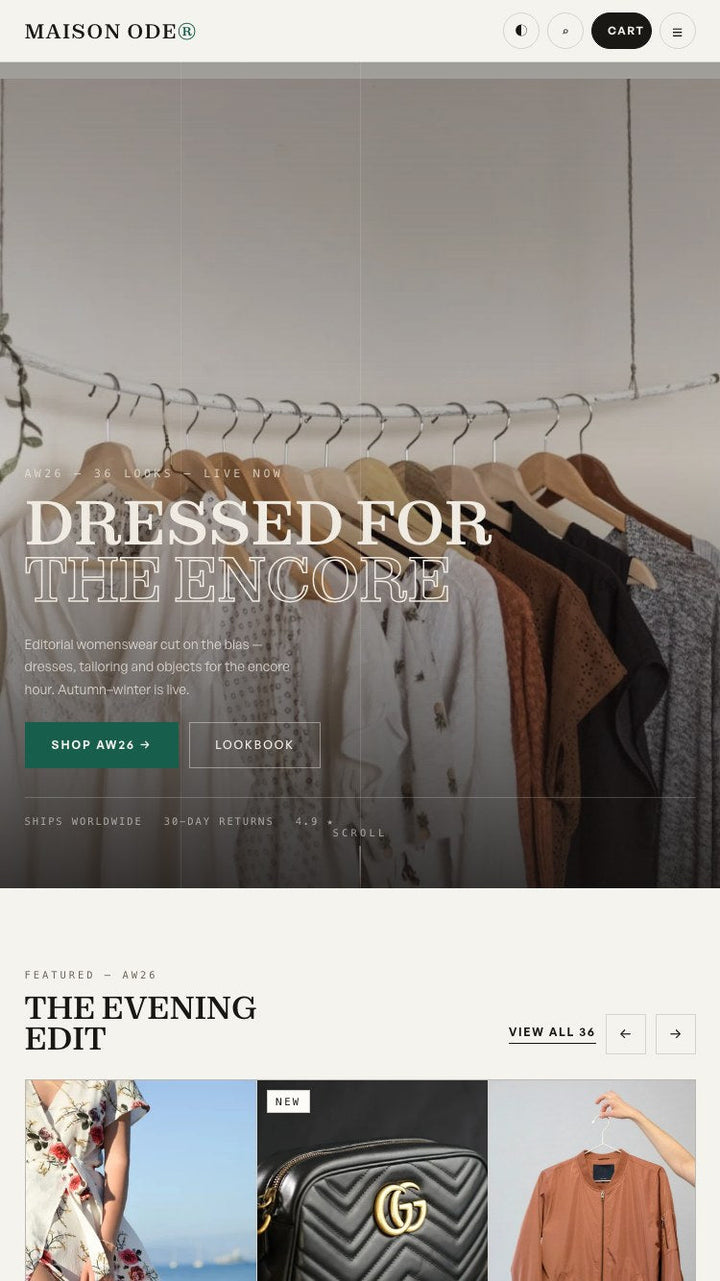 Maison Ode Shopify theme — mobile home page