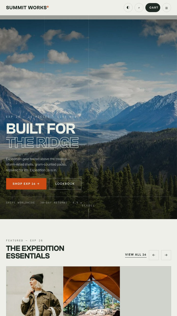 Summit Works Shopify theme — mobile home page